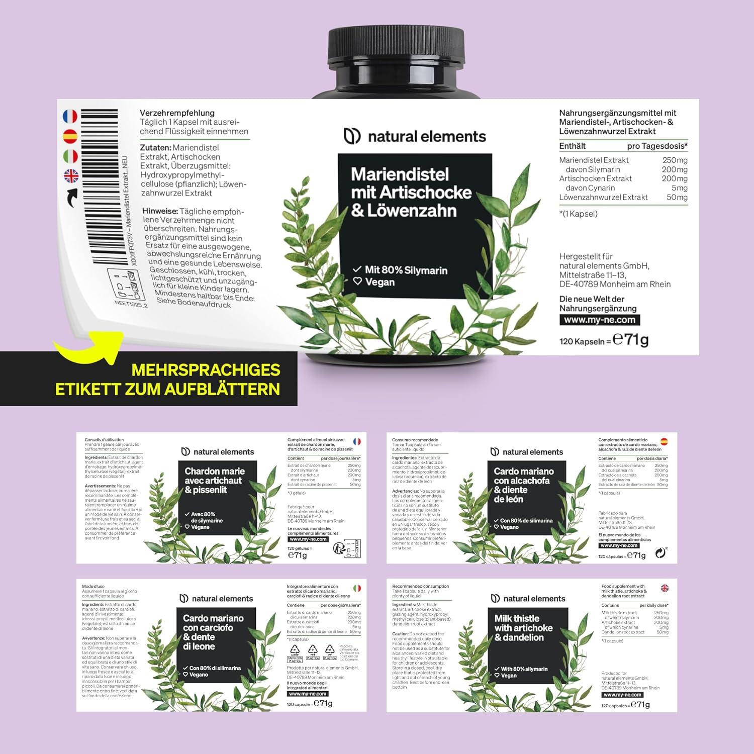 Marian Thistle, Artichoke & Dandelion Complex - 120 Capsules - Comparison Winner 2019* - High Dose with 80% Silymarin - No Magnesium Stearate, Vegan and Made in Germany. - urmax