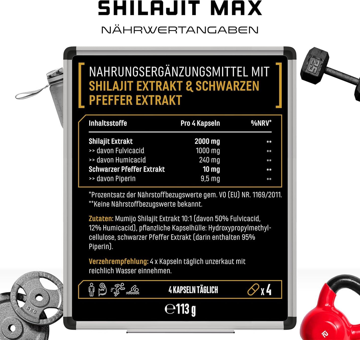 Mumijo Shilajit Max – 180 Capsules – Extra Strong: 2000 mg per Daily Serving – 50% Fulvic Acid + 12% Humic Acid + Bioenhancer – Original Himalaya 10:1 Extract – Vegan - urmax