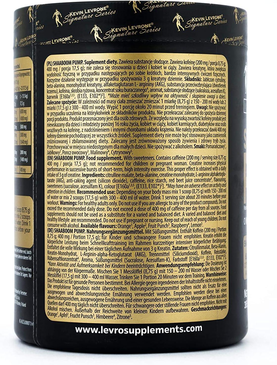 Fitness Authority Kevin Levron Shaaboom Pump Black Line Pre-Workout Booster 385 g per Container Flavour: Mango Lemon Hardcore Pump Training Powder Citruline Caffeine Beta Alanine - urmax