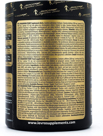 Fitness Authority Kevin Levron Shaaboom Pump Black Line Pre-Workout Booster 385 g per Container Flavour: Mango Lemon Hardcore Pump Training Powder Citruline Caffeine Beta Alanine - urmax