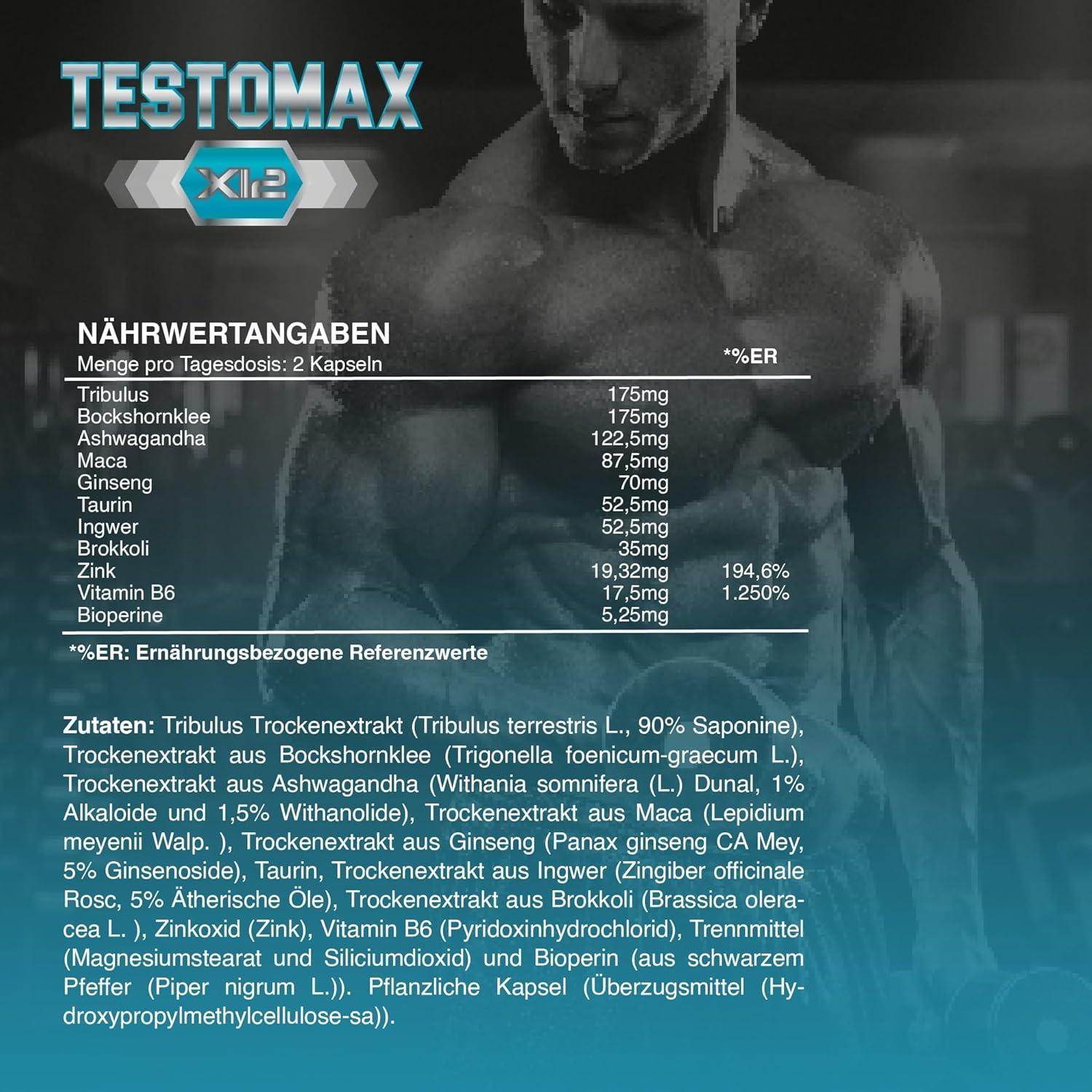 Healthy Fusion TestoMax Testosterone Booster Maca, Ginseng, Tribulus, Taurine and Vitamins Promotes Muscle Building Fat Burning and Revitalising Effect 120 Capsules - urmax