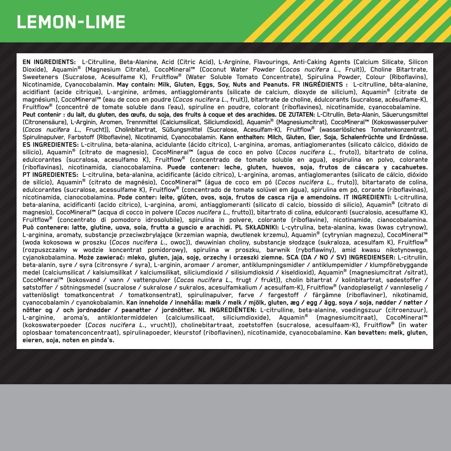 Optimum Nutrition Platinum PUMP Pre-Workout, Integratore Alimentare Pre-Workout Intenso Senza Caffeina con Fruitflow, Beta-Alanina, L-Arginina, L-Citrullina, Gusto Lime, 20 dosi, 380 g - urmax