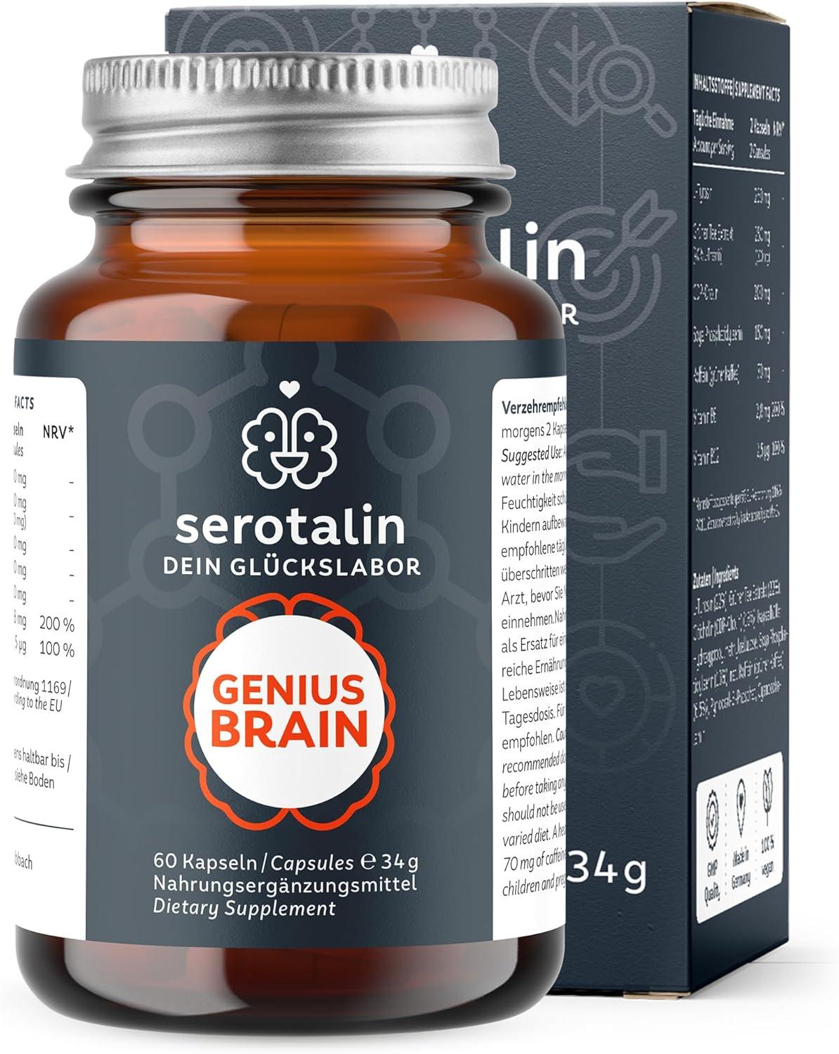serotalin® GENIUS BRAIN KAPSELN | Mit +CDP-Cholin +L-Tyrosin +Vitamin B6 +Vitamin B12 | 60 vegane Kapseln - urmax