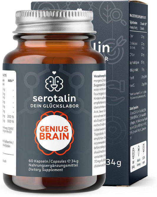 serotalin® GENIUS BRAIN KAPSELN | Mit +CDP-Cholin +L-Tyrosin +Vitamin B6 +Vitamin B12 | 60 vegane Kapseln - urmax