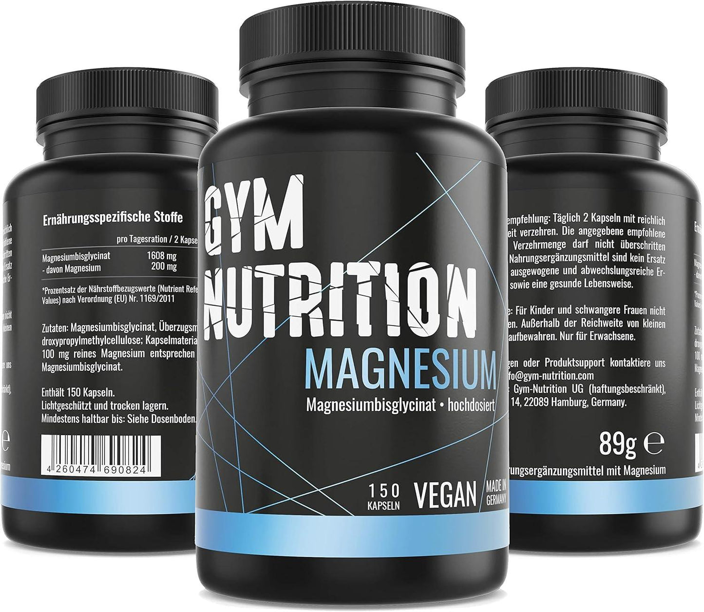 Magnesium – Hochdosiert – Laborgeprüft - Magnesium-Bisglycinat – 100mg reines Magnesium pro Kapsel ohne Zusätze — vegan - Made in Germany — 150 Kapseln - urmax