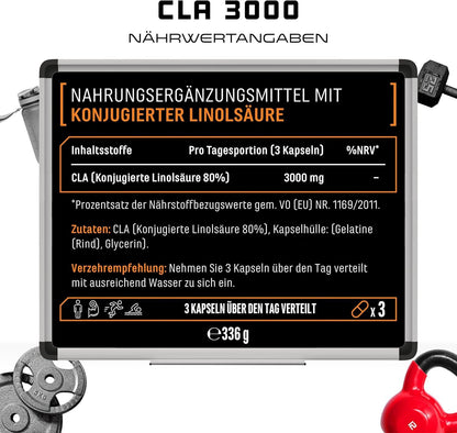 CLA - 240 Kapseln mit jeweils 1000 mg - Hochdosiert mit 3000 mg pro Tagesportion - Laborgeprüft - Konjugierte Linolsäure Fettsäure - Premium Qualität - German Elite Nutrition - urmax
