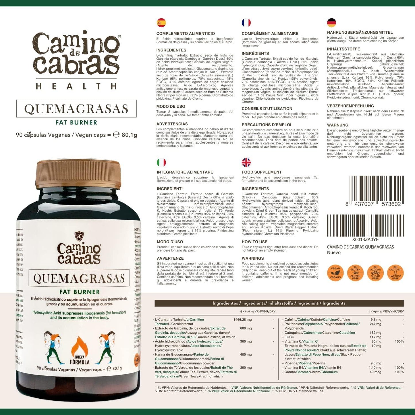 FATBURNER 8-in-1, Abnehmen Schnell Fettverbrenner, Stoffwechsel Beschleunigen, Appetitzügler - L Carnitin, Chrom, Garcinia, Vitamin C, B6, Grüner Tee, Glucomannan, Schwarzer Pfeffer, 90 Vegan Kapseln - urmax
