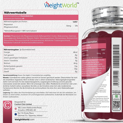 🔥 WeightWorld Magnesium Gummibärchen – 90 бр. | 125 mg магнезий на порция | Вкус на грозде | Веган 🏆 ЛЕСЕН И ВКУСЕН НАЧИН ДА ПОДКРЕПИТЕ ЕНЕРГИЯТА, НЕРВНАТА СИСТЕМА И ЕЛЕКТРОЛИТНИЯ БАЛАНС! - urmax