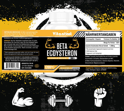 Beta-Ecdysteron – 60 Kapseln | 98 % Reinheit – 1200 mg pro Dosis