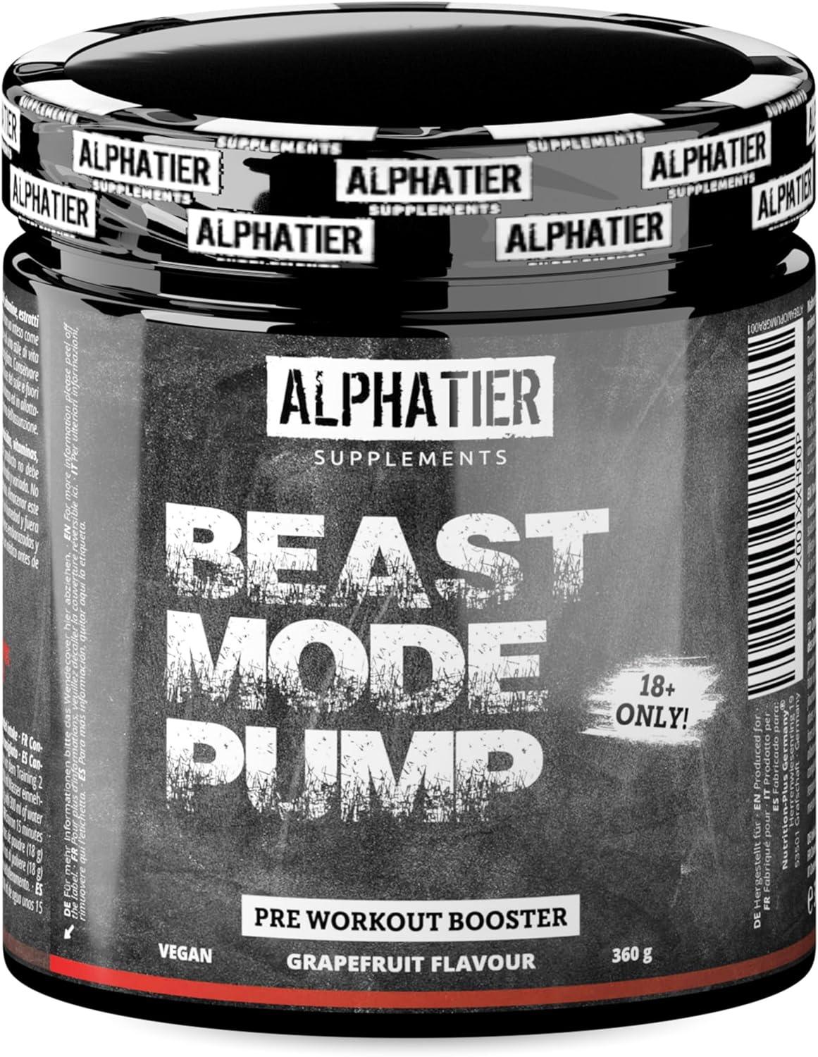 Alphatier Beastmode Pump Booster ohne Koffein + Creatin - klumpenfrei - Pre Workout 360 g Pulver - hochdosiert mit Beta Alanin, Citrullin, Arginin - urmax