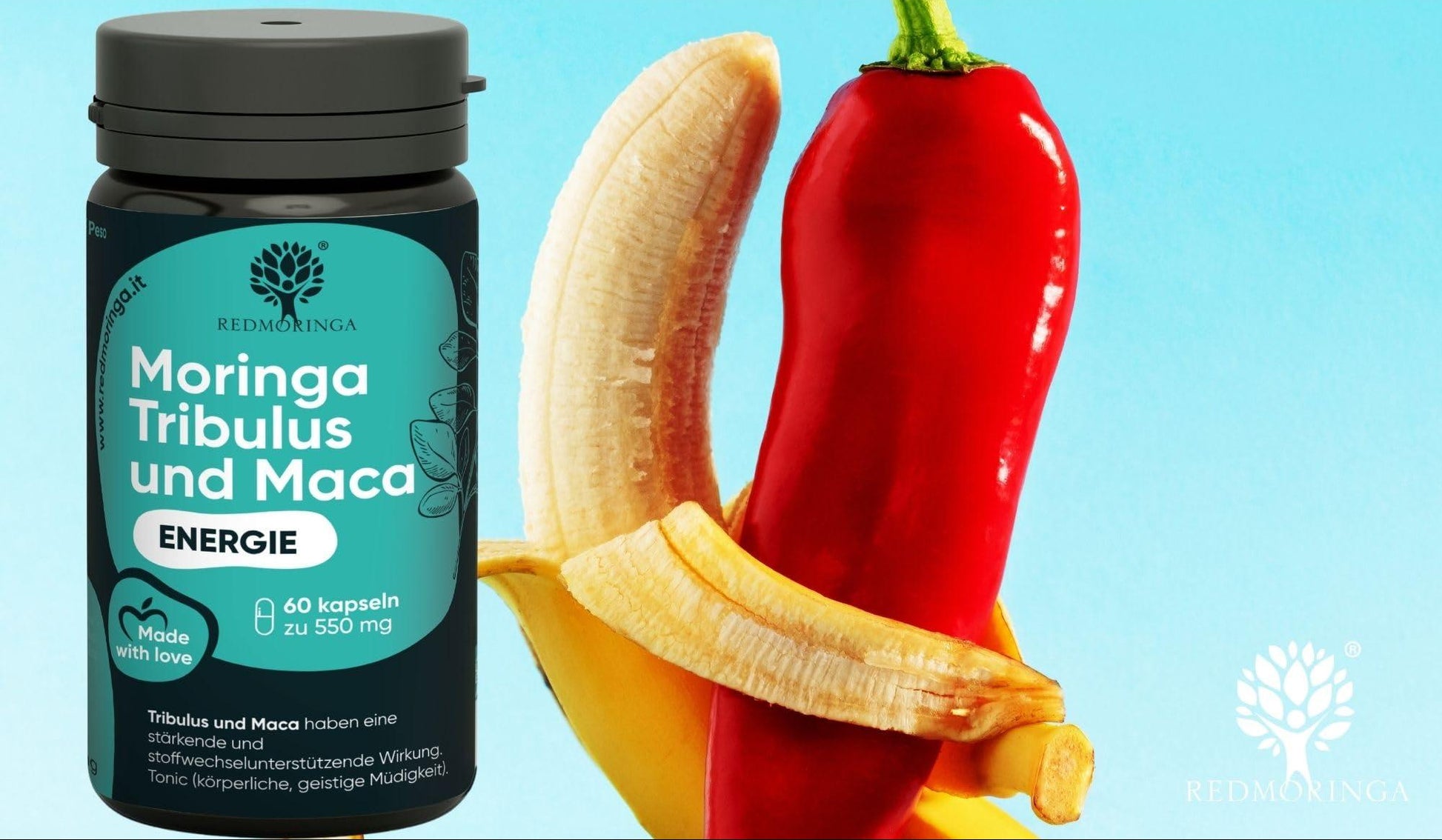 RedMoringa - Tribulus & Maca Kapseln mit 90% Saponinen | Kraft-Booster für Männer mit BIO Moringa | Unterstützung für Muskelaufbau und männliche Vitalität | 60 Kapseln - urmax