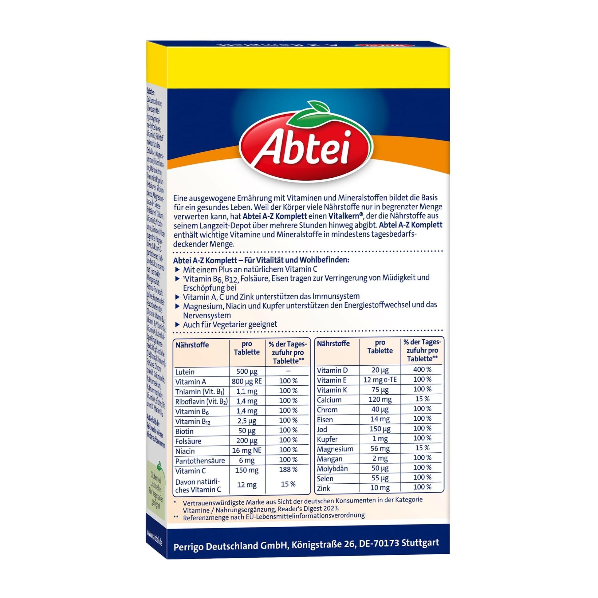 Abtei A-Z Komplett Langzeit-Multivitamine - 24 Vitamine und Mineralstoffe - hochdosiert, vegetarisch - 40 Depot-Tabletten - urmax
