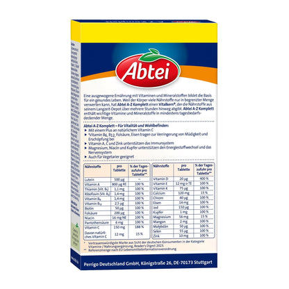 Abtei A-Z Komplett Langzeit-Multivitamine - 24 Vitamine und Mineralstoffe - hochdosiert, vegetarisch - 40 Depot-Tabletten - urmax