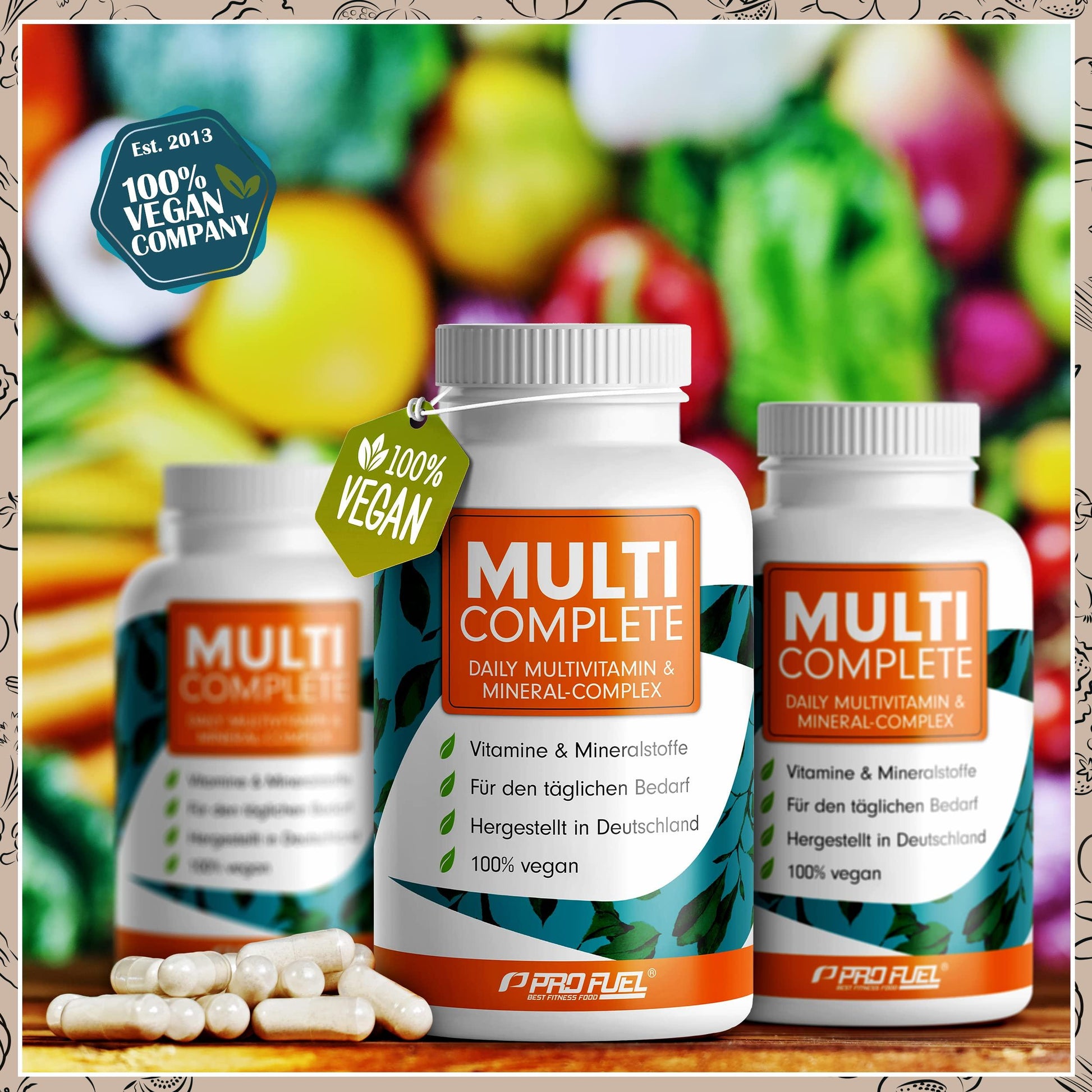 Vegane Vitamine & Mineralstoffe - 180 Kapseln - MULTI COMPLETE Multivitamin & Mineral-Komplex vegan: Vitamin A, B2, B12, D3, K2, Folsäure, Calcium, Magnesium, Zink, Eisen, Selen, Jod - 2 Monats-Vorrat - urmax