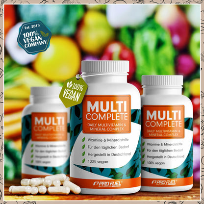 Vegane Vitamine & Mineralstoffe - 180 Kapseln - MULTI COMPLETE Multivitamin & Mineral-Komplex vegan: Vitamin A, B2, B12, D3, K2, Folsäure, Calcium, Magnesium, Zink, Eisen, Selen, Jod - 2 Monats-Vorrat - urmax