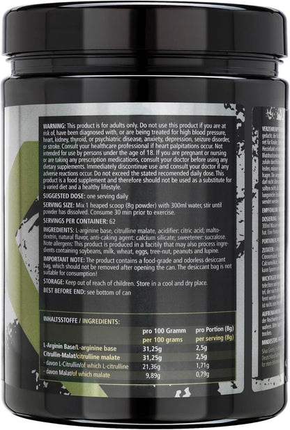 L-ARGININ & L-CITRULLIN Pulver I Lemon & Lime I CROSSVITAL I vegan I 500g I made in Germany - urmax