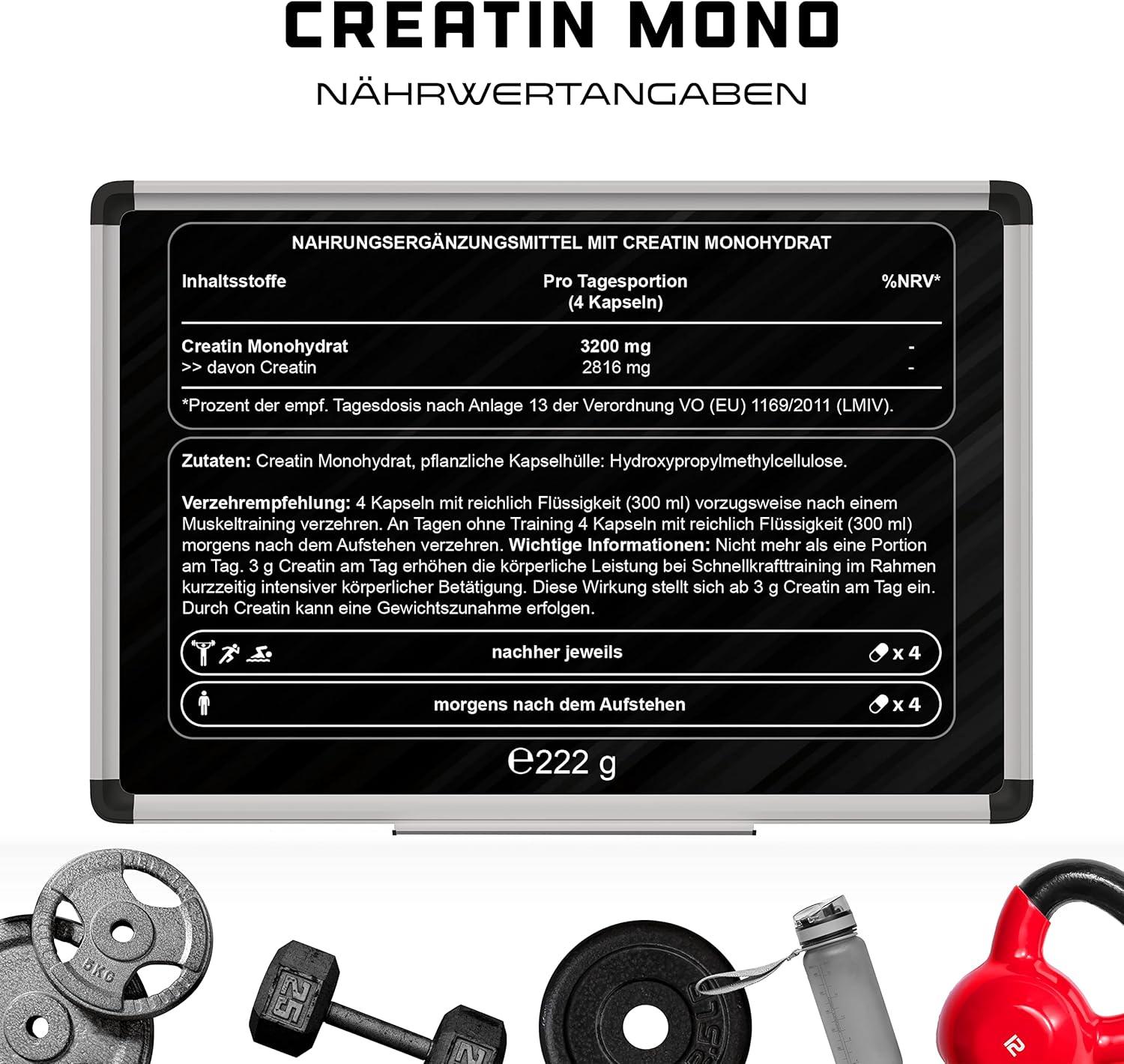 GEN GERMAN ELITE NUTRITION Creatine - 240 Vegan Capsules - High Dose with 3200 mg Creatine Monohydrate per Day - Premium: Ultra Fine + Mesh Factor of 200 - Laboratory Tested - Vegan - urmax