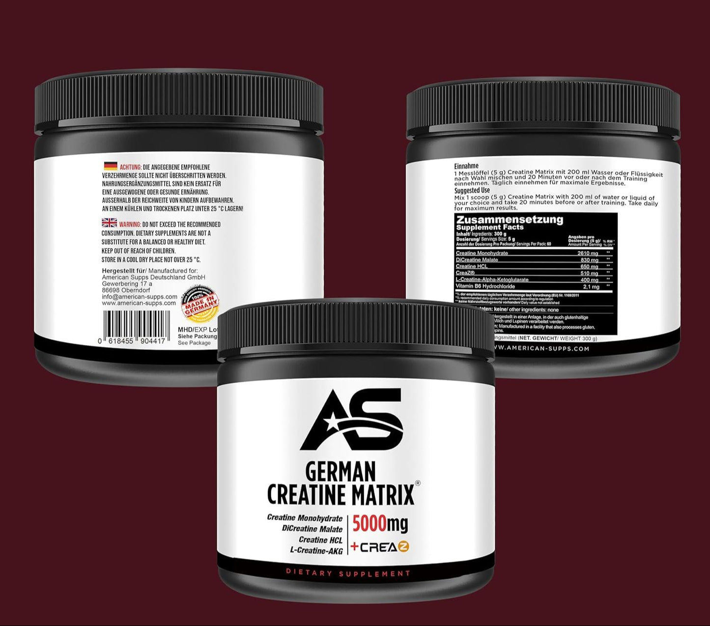 American Supps German Creatine Matrix 300g - Hochdosiertes Kreatin Pulver- ohne Geschmack - urmax