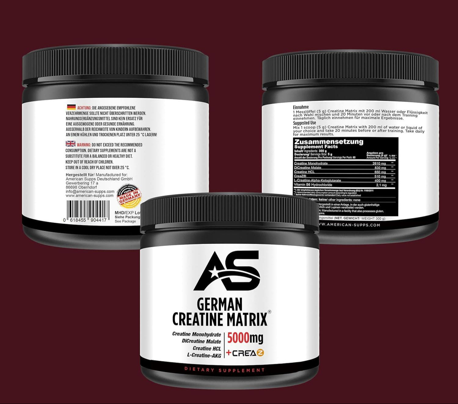American Supps German Creatine Matrix 300g - Hochdosiertes Kreatin Pulver- ohne Geschmack - urmax