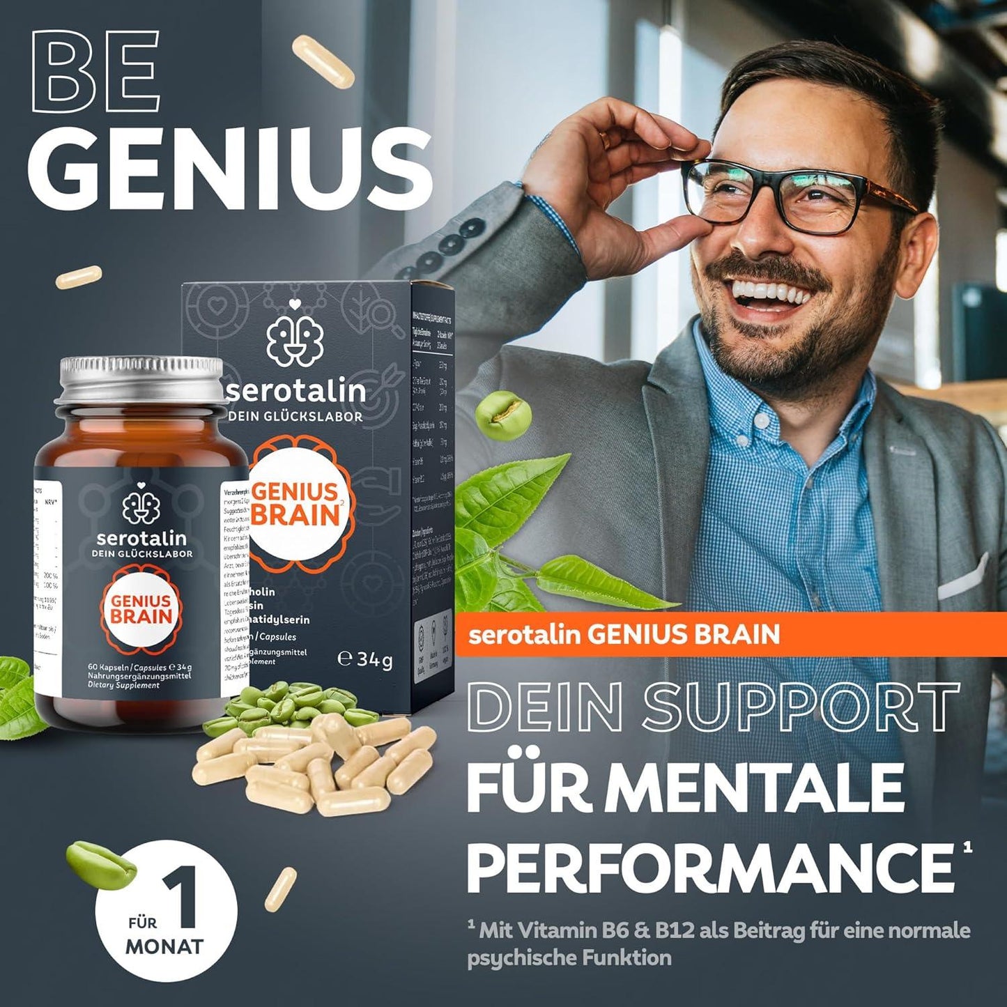 serotalin® GENIUS BRAIN KAPSELN | Mit +CDP-Cholin +L-Tyrosin +Vitamin B6 +Vitamin B12 | 60 vegane Kapseln - urmax