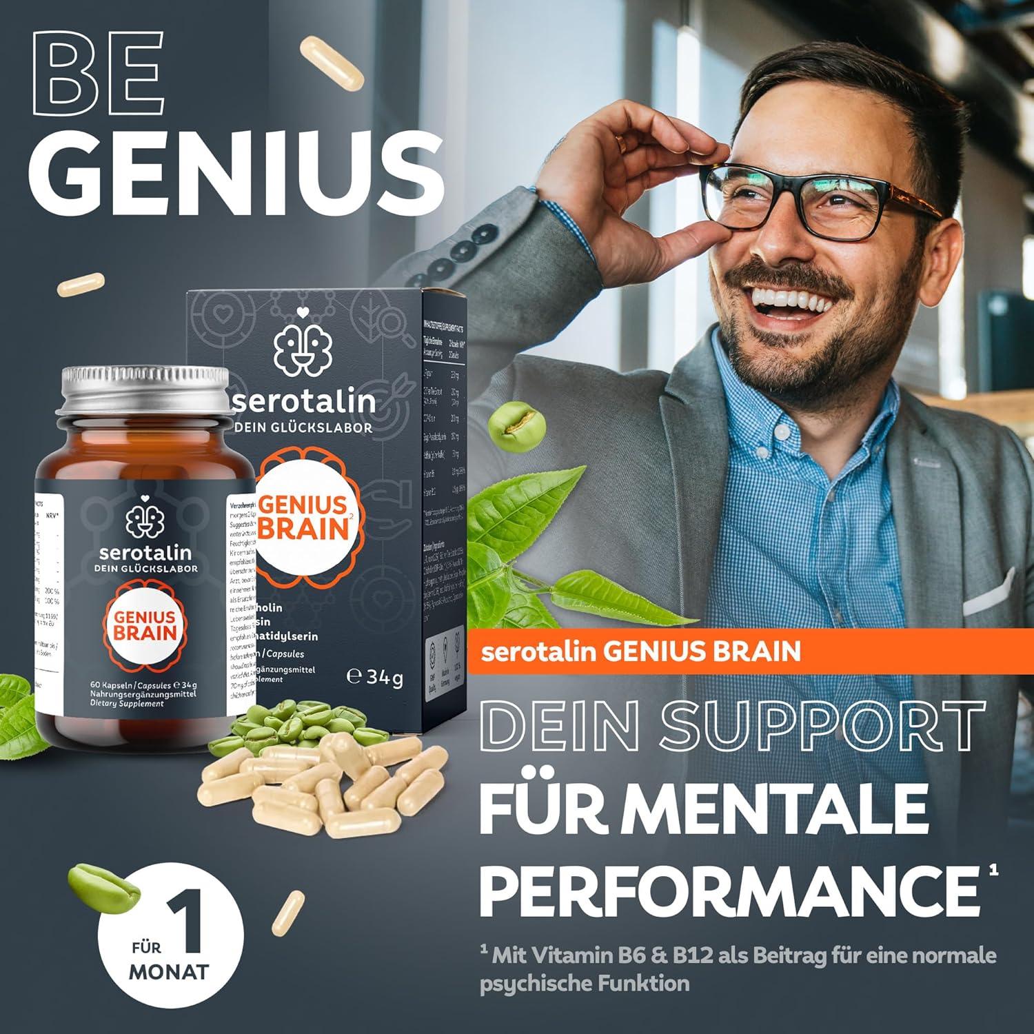 serotalin® GENIUS BRAIN KAPSELN | Mit +CDP-Cholin +L-Tyrosin +Vitamin B6 +Vitamin B12 | 60 vegane Kapseln - urmax