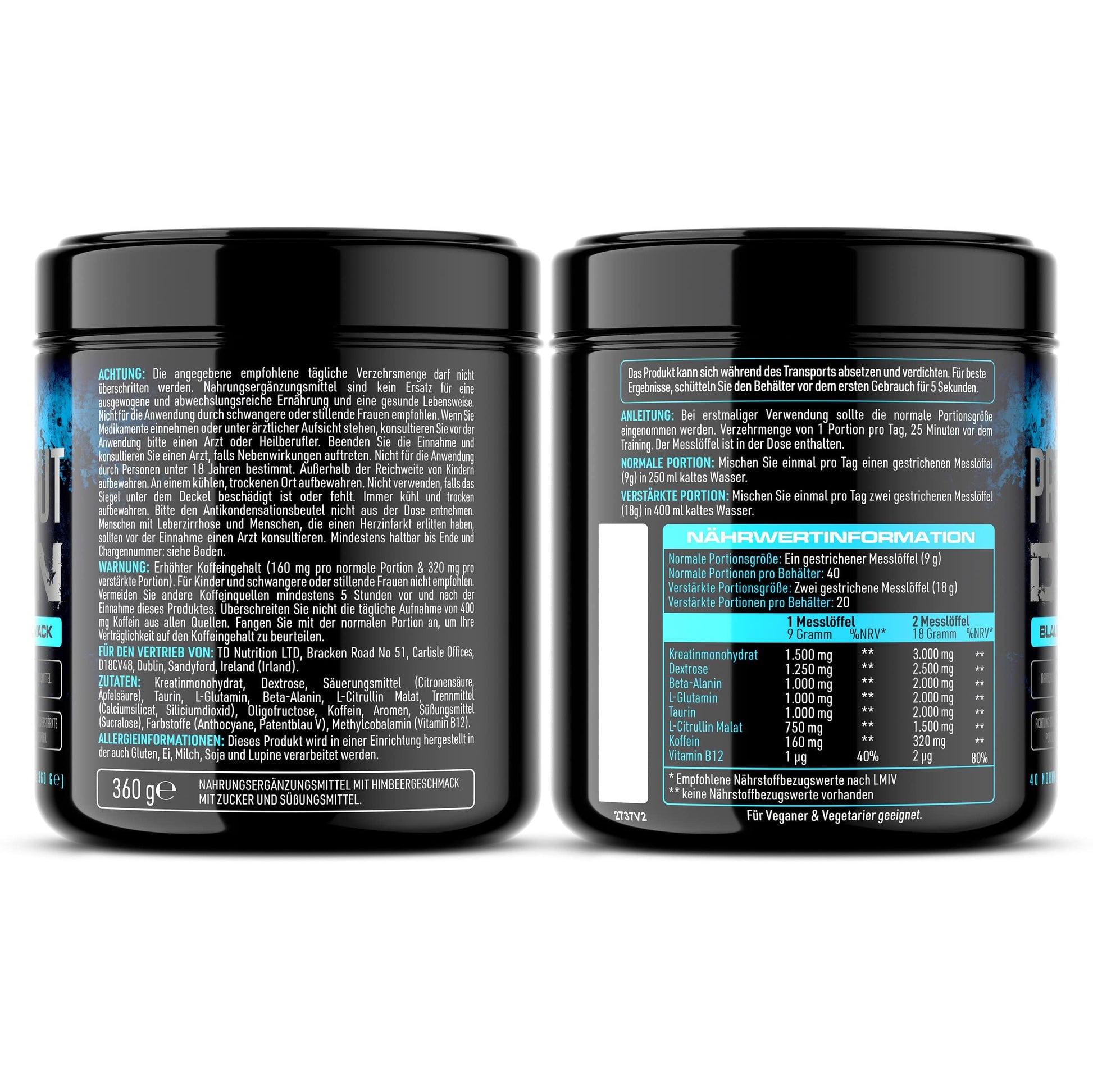 🔥 Pre Workout Demon – 360g | Blauer Himbeer | 40 Дози | Pre-Workout Booster с Креатин, Бета-Аланин, Таурин и Кофеин | Веган | Климатично неутрален | Произведен в Германия 🔥 - urmax