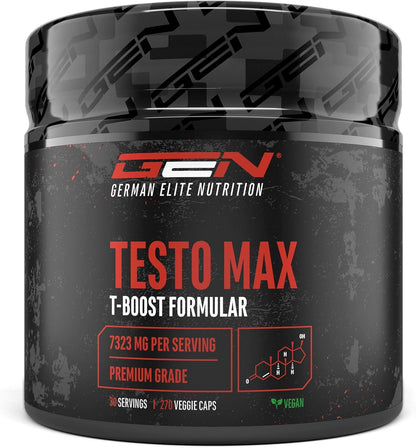 Testo MAX - 270 Capsules - High Dose (6780 mg) per Daily Serving with Amino Acids + Plant Extracts Tribulus + Maca Extract + Boron + D-Aspartic Acid - Laboratory-Tested - German Elite Nutrition - urmax