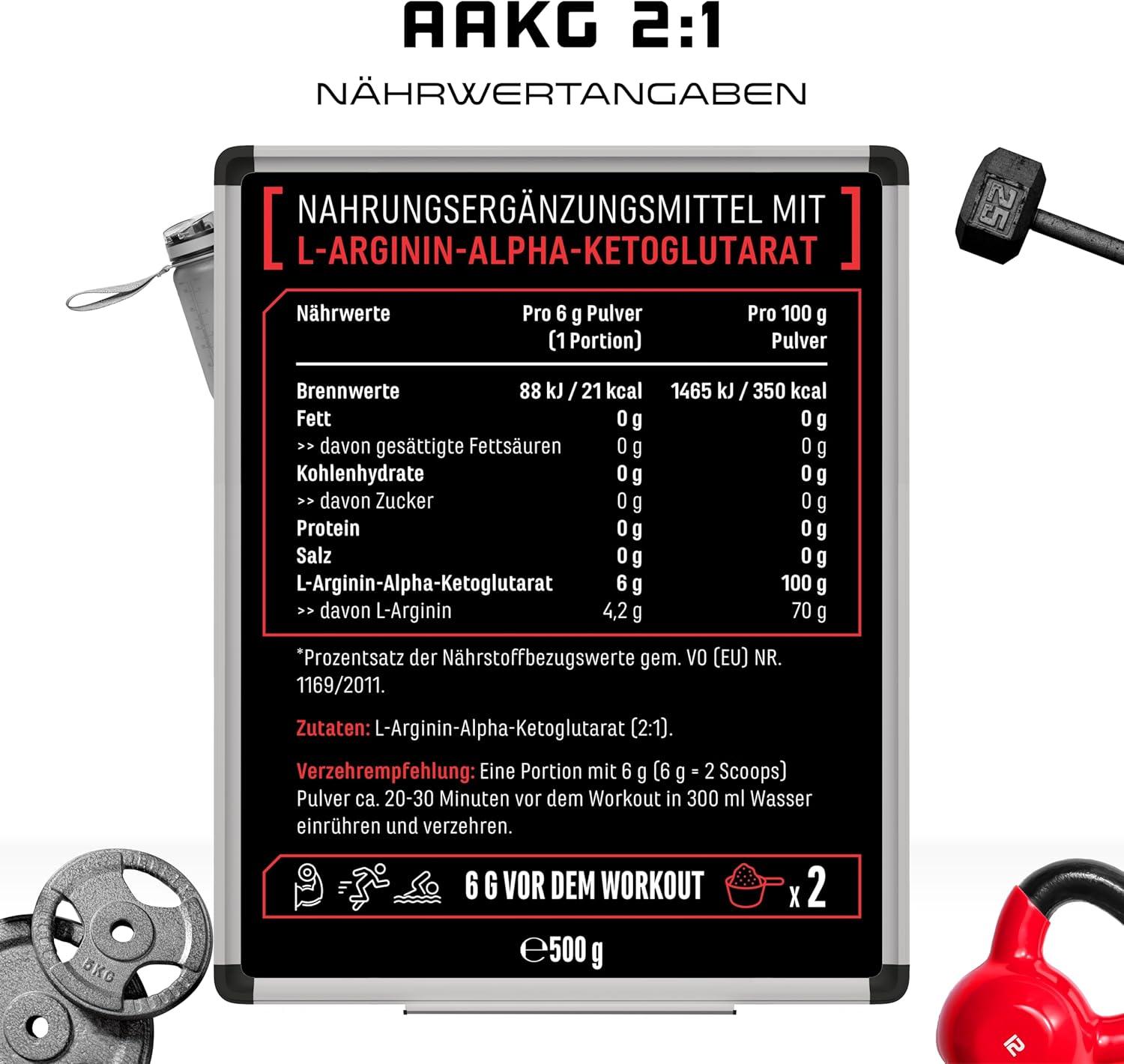 AAKG - 500 g - L-Arginin-Alpha-Ketoglutarat (2:1) - Optimale Löslichkeit - Laborgeprüft - Vegan - Reines Pulver ohne Zusätze - Premium Arginin Aminosäure - German Elite Nutrition - urmax