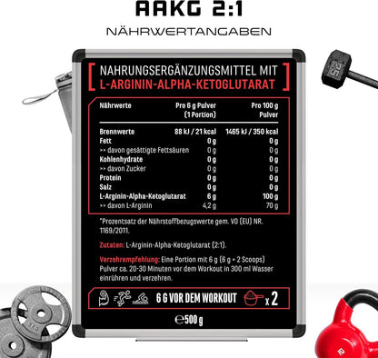 AAKG - 500 g - L-Arginin-Alpha-Ketoglutarat (2:1) - Optimale Löslichkeit - Laborgeprüft - Vegan - Reines Pulver ohne Zusätze - Premium Arginin Aminosäure - German Elite Nutrition - urmax