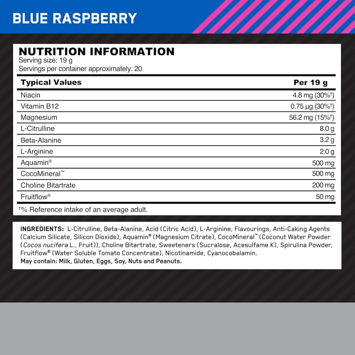 ON Platinum Pump Pre-Workout, Integratore Alimentare Pre-Workout Intenso Senza Caffeina con Fruitflow, Beta-Alanina, L-Arginina, L-Citrullina, Gusto Lampone Blu, 20 Dosi, 380 g - urmax