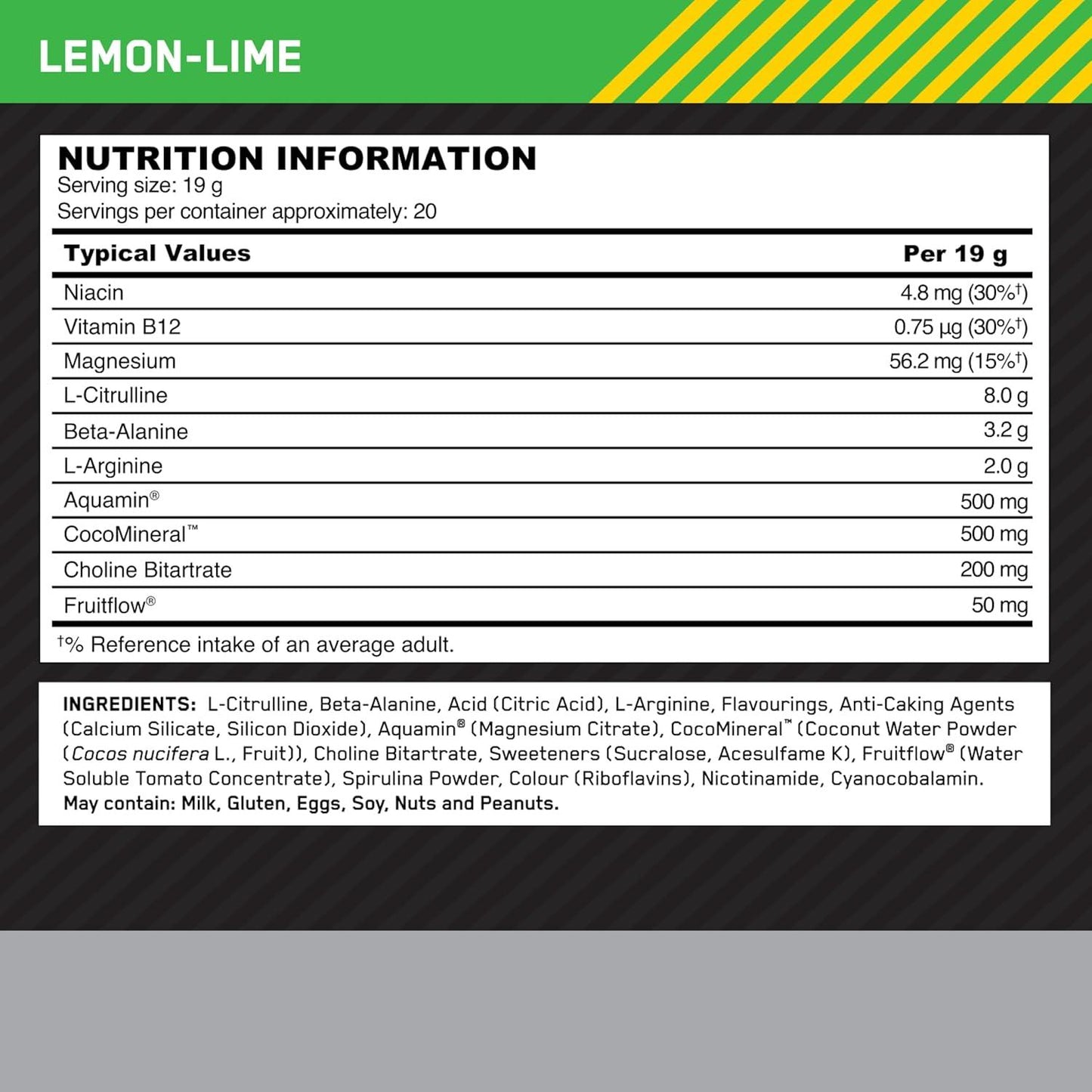 Optimum Nutrition Platinum PUMP Pre-Workout, Integratore Alimentare Pre-Workout Intenso Senza Caffeina con Fruitflow, Beta-Alanina, L-Arginina, L-Citrullina, Gusto Lime, 20 dosi, 380 g - urmax