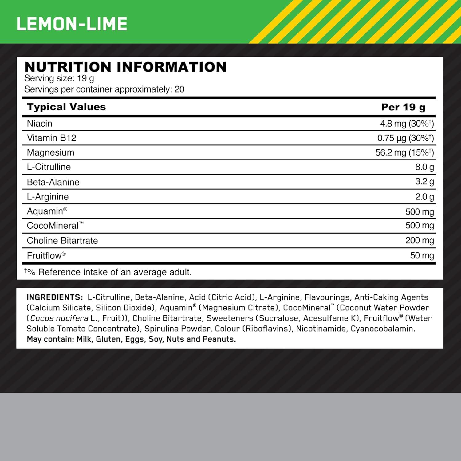 Optimum Nutrition Platinum PUMP Pre-Workout, Integratore Alimentare Pre-Workout Intenso Senza Caffeina con Fruitflow, Beta-Alanina, L-Arginina, L-Citrullina, Gusto Lime, 20 dosi, 380 g - urmax