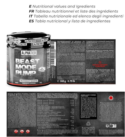 Alphatier Beastmode Pump Booster ohne Koffein + Creatin - klumpenfrei - Pre Workout 360 g Pulver - hochdosiert mit Beta Alanin, Citrullin, Arginin - urmax