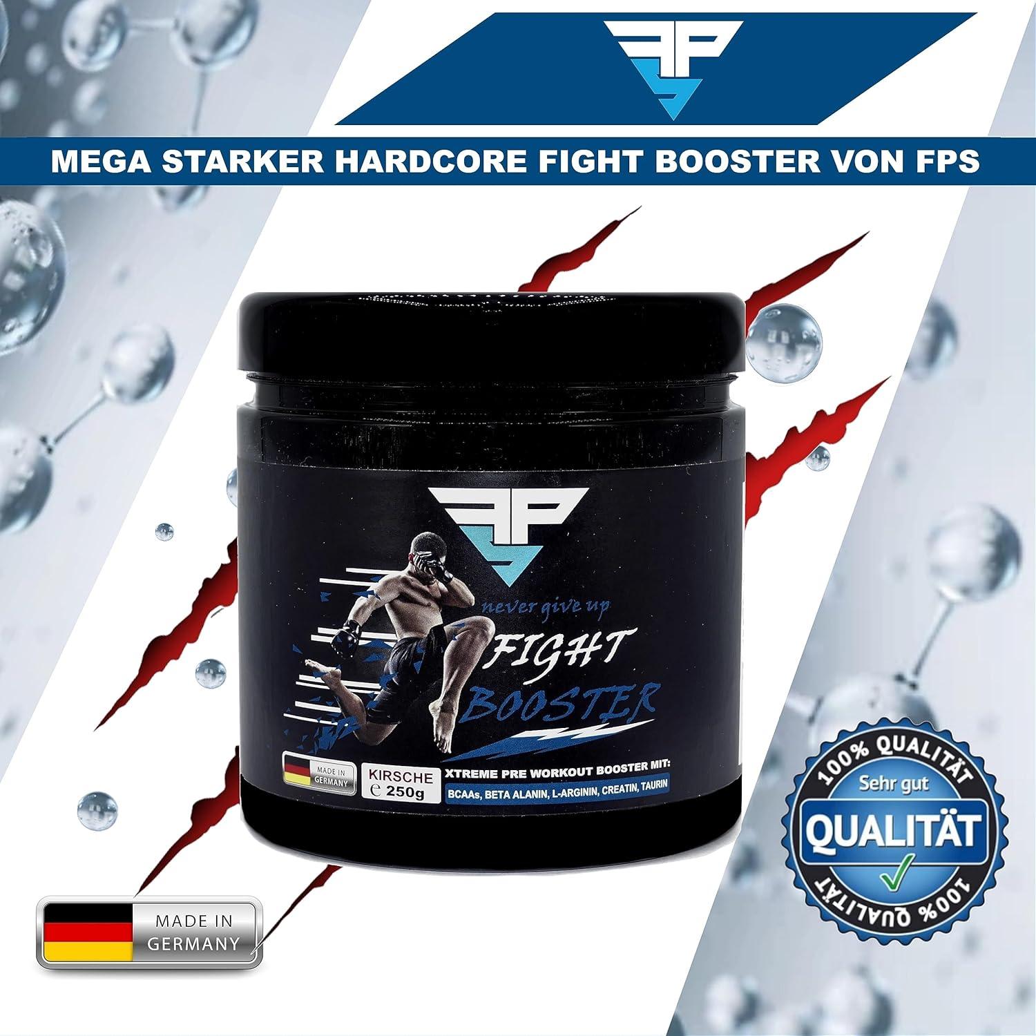 FPS- HARDCORE FIGHT BOOSTER/PRE WORKOUT BOOSTER | 250g Pulver | Kirschgeschmack | MIT: Aminosäuren, BCAAs, Creatin, Koffein, Taurin und Kurkuma - urmax