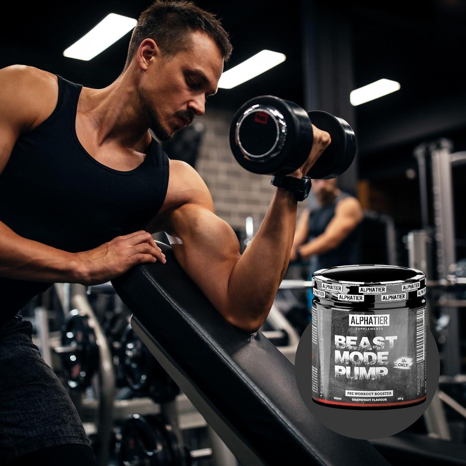 Alphatier Beastmode Pump Booster ohne Koffein + Creatin - klumpenfrei - Pre Workout 360 g Pulver - hochdosiert mit Beta Alanin, Citrullin, Arginin - urmax