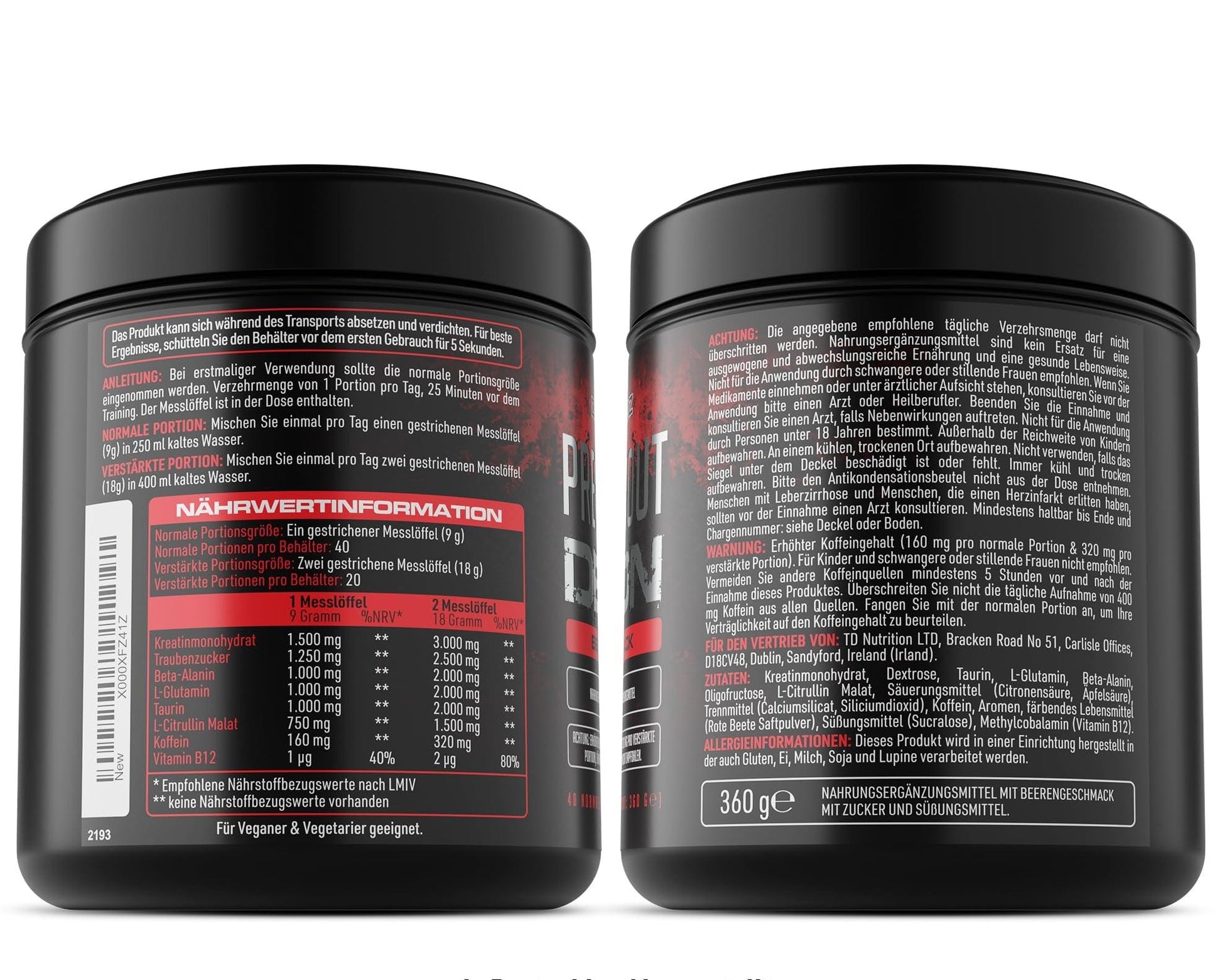 🔥 Pre Workout Demon – 360g | Blauer Himbeer | 40 Дози | Pre-Workout Booster с Креатин, Бета-Аланин, Таурин и Кофеин | Веган | Климатично неутрален | Произведен в Германия 🔥 - urmax