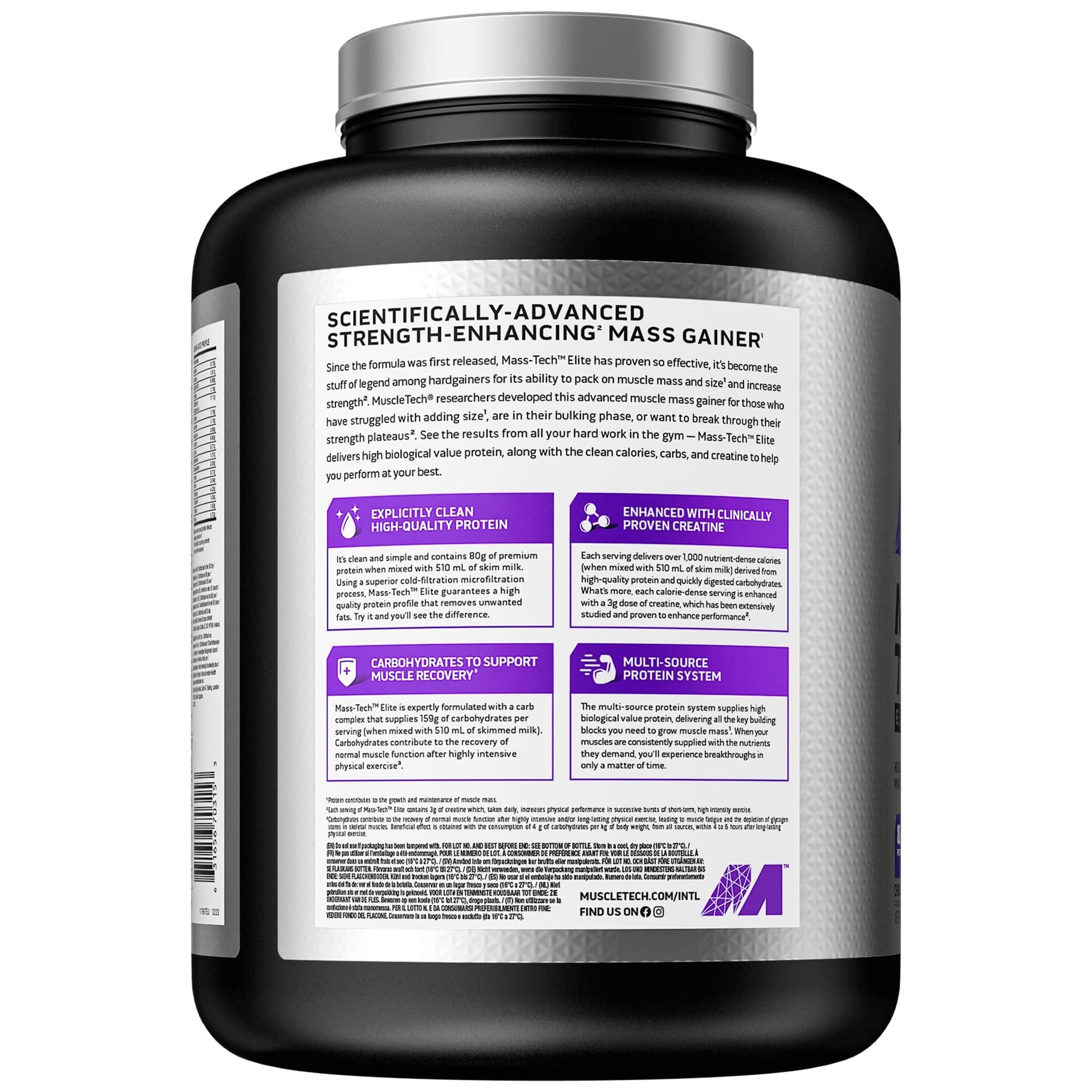 MuscleTech MassTech Elite Proteinpulver, Baut Muskelgröße Und -Stärke Auf, Molkenisola Massenproteinpulver Mit 3 g Kreatin, 80 g Protein, 18 g BCAA, 14 Portionen, 3,2 kg - urmax