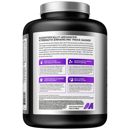 MuscleTech MassTech Elite Proteinpulver, Baut Muskelgröße Und -Stärke Auf, Molkenisola Massenproteinpulver Mit 3 g Kreatin, 80 g Protein, 18 g BCAA, 14 Portionen, 3,2 kg - urmax