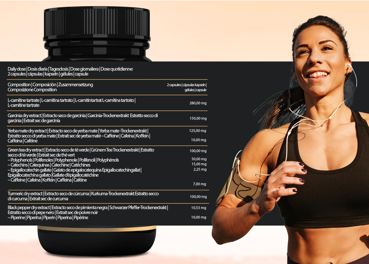 Slimming Cut Fast Fat Burner, Fat Burner 6-in-1, Accelerate Metabolism, Appetite Suppressant, L Carnitine Carnipure, Bioperine, Turmeric, Green Tea & Yerba Mate, High Dose & Vegan - urmax