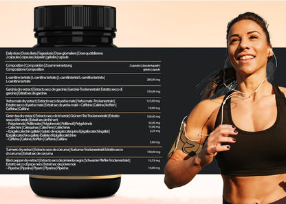 Slimming Cut Fast Fat Burner, Fat Burner 6-in-1, Accelerate Metabolism, Appetite Suppressant, L Carnitine Carnipure, Bioperine, Turmeric, Green Tea & Yerba Mate, High Dose & Vegan - urmax