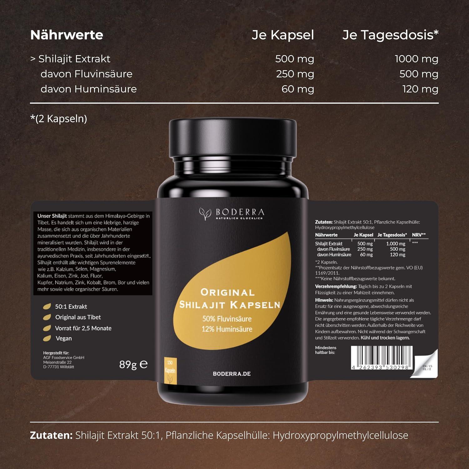 Original Shilajit Kapseln Hochdosiert 100% aus dem HIMALAYA - Shilajit Resin Extrakt 12% Huminsäure & 50% Fulvinsäure - Mumijo Shilajit 1000mg (50:1 Extrakt)=50000mg pro Tag Shilajit Original Vegan - urmax