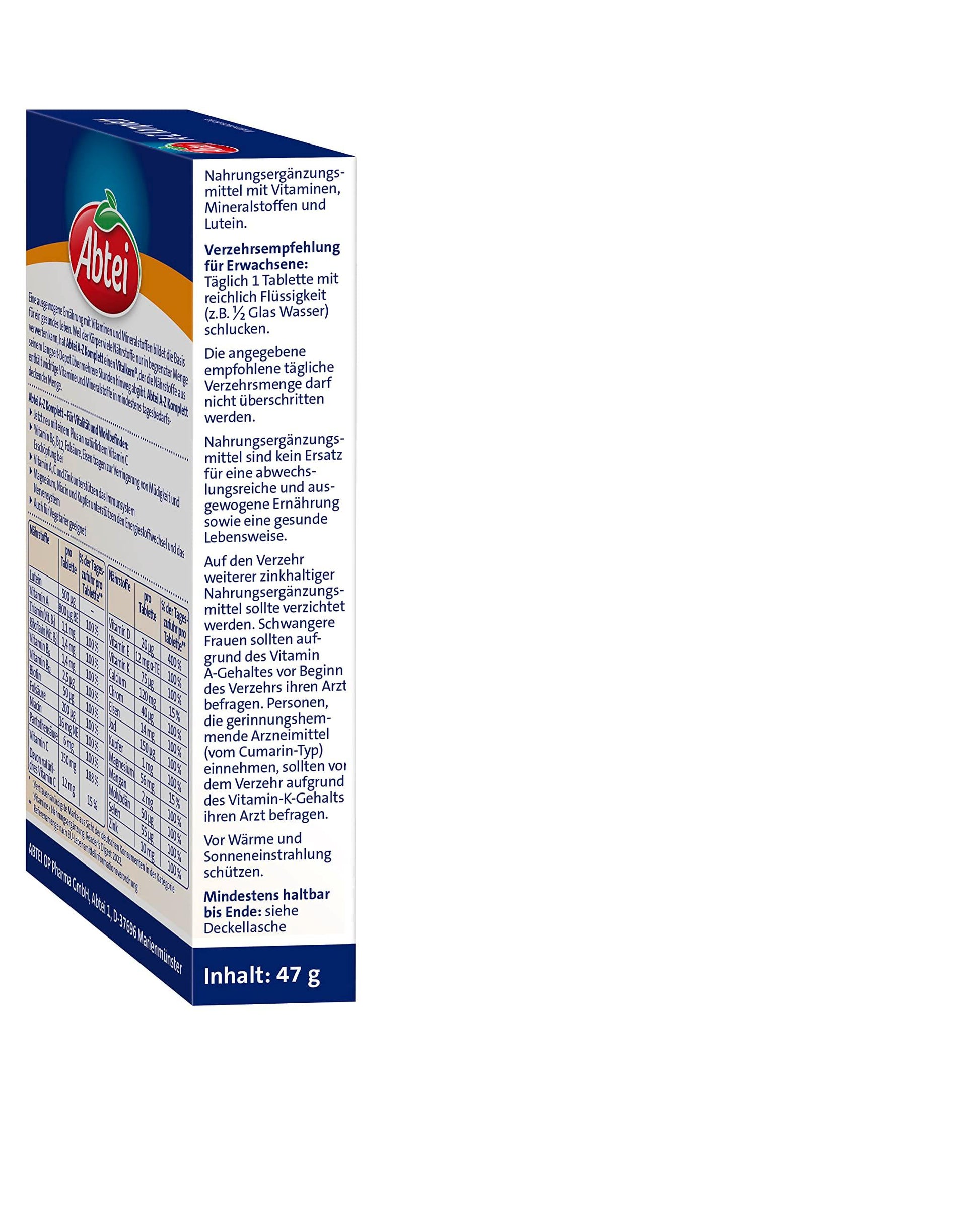 Abtei A-Z Komplett Langzeit-Multivitamine - 24 Vitamine und Mineralstoffe - hochdosiert, vegetarisch - 40 Depot-Tabletten - urmax