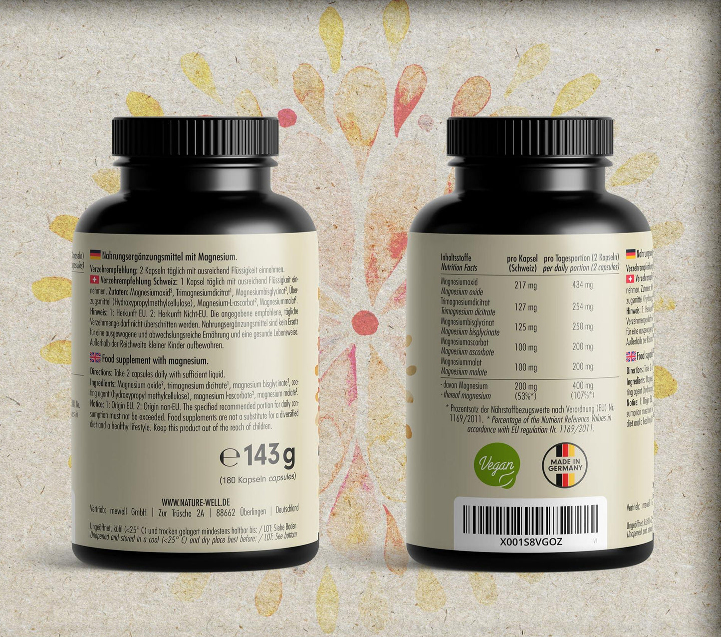 Magnesium Komplex 180 Kapseln, 400 mg pro Tag aus 5 hochwertigen -Formen: -Oxid, Citrat, Bisglycinat, Malat & Ascorbat, optimale Bioverfügbarkeit, Vorrat für 3 Monate - urmax