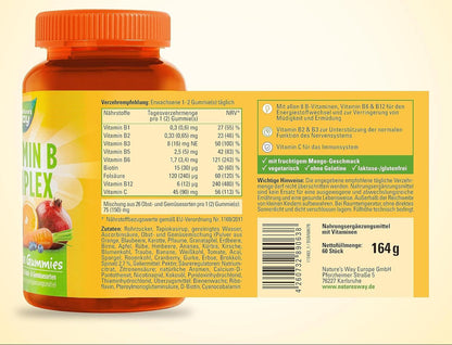 Vitamin B Komplex Multivitamin Gummibärchen hochdosiert - lecker & gesunde Gummies mit Vitamin C Folsäure & 8 B-Vitamine B1 B2 B3 B5 B6 Biotin Vitamin B12 - vegetarisch- tägliche Energie - 60 Stk - urmax