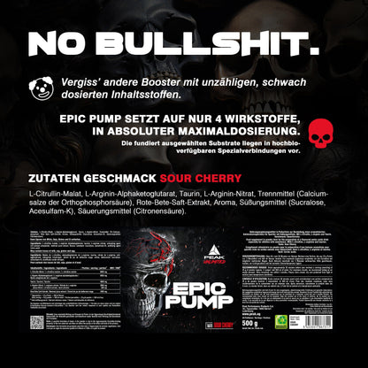 EAK Epic Pump – 500g | Fresh Berry | 20 Дози | Концентриран Pre-Workout Booster без Кофеин | L-Citrullin Malat, L-Arginin AKG (AAKG), Nitrat, Taurin | Веган - urmax