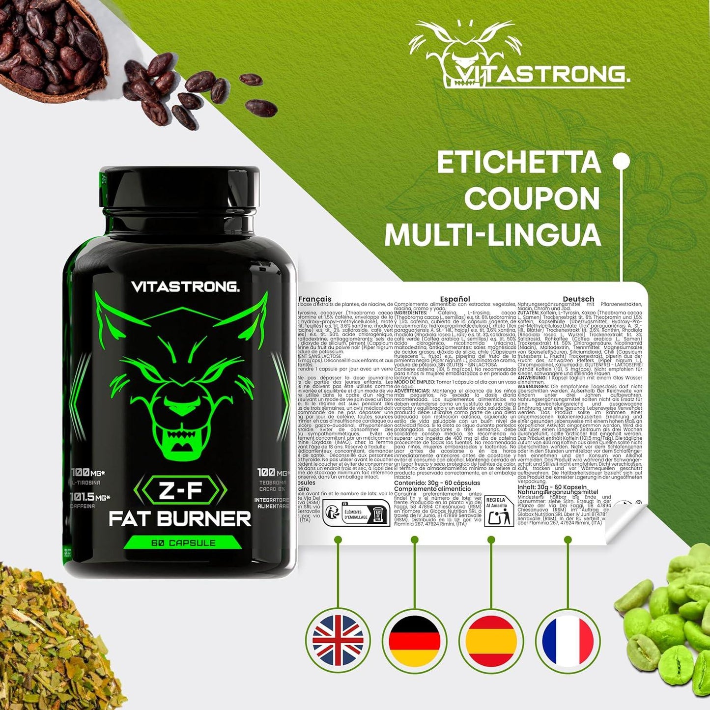 Vitastrong Zero-Fat Abnehmen Schnell Fettverbrenner | Stoffwechsel Beschleunigen Abnehmen tabletten, Fat Burner | Thermogenische Entwässerung für Fettverlust | Für Damen und Herren Hohe Qualität - urmax