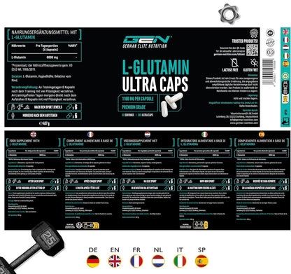 L-Glutamin Ultra Caps - 365 Капсули, 1100 mg Всяка – Висококачествен и Ултрафин L-Глутамин 💪 Бързо възстановяване, силна имунна система и оптимална мускулна подкрепа! - urmax