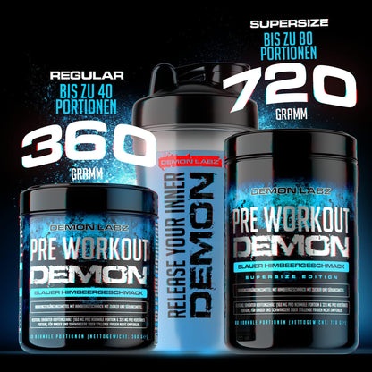 🔥 Pre Workout Demon – 360g | Blauer Himbeer | 40 Дози | Pre-Workout Booster с Креатин, Бета-Аланин, Таурин и Кофеин | Веган | Климатично неутрален | Произведен в Германия 🔥 - urmax