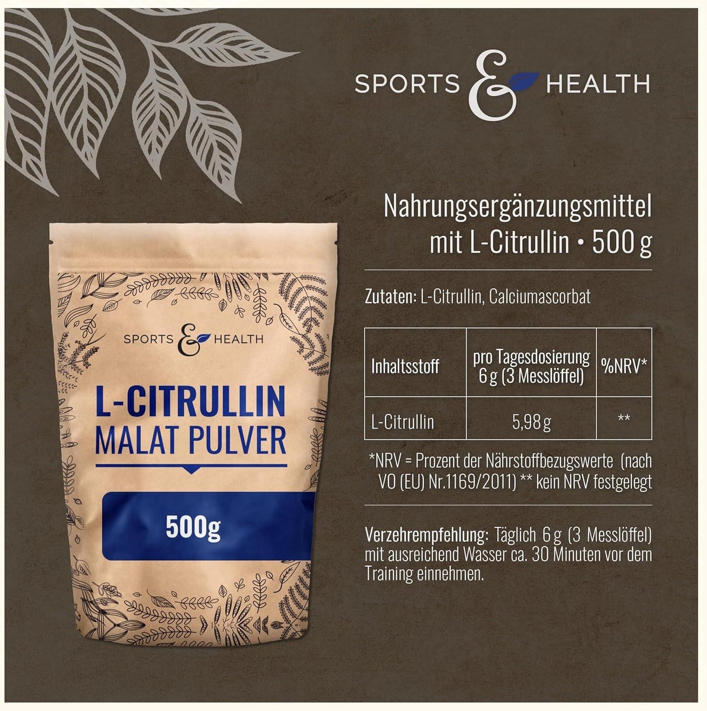 L-Citrullin-Malat Pulver als 500g Citrulin Pulver in einem Perfekten 2:1 Verhältnis mit extra Dosierlöffel - urmax