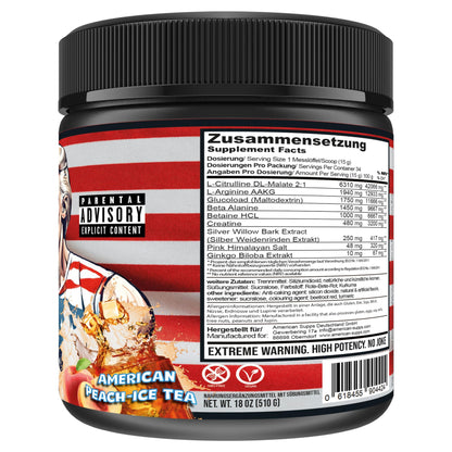 🔥 American Supps® Donald Pump Booster – 510 г | 32 дози | Студен чай с праскова 🏋️‍♂️ MAKE YOUR PUMP GREAT AGAIN! – Максимална васкуларизация, нечовешки пъмпинг и експлозивна сила! - urmax